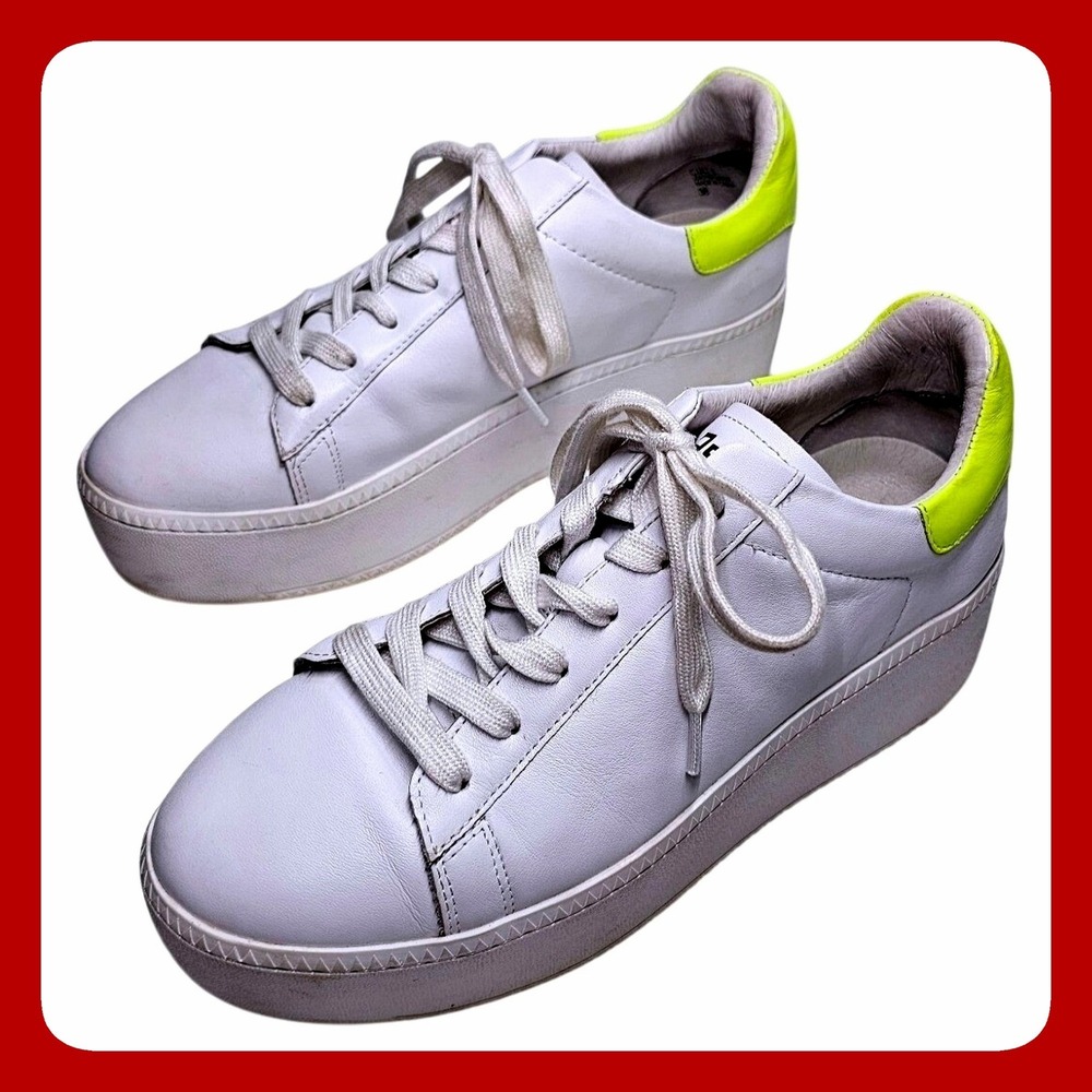Ash Cult S White Leather Chunky Platform Sneaker US 7.5 EU 38 Neon Yellow Modern